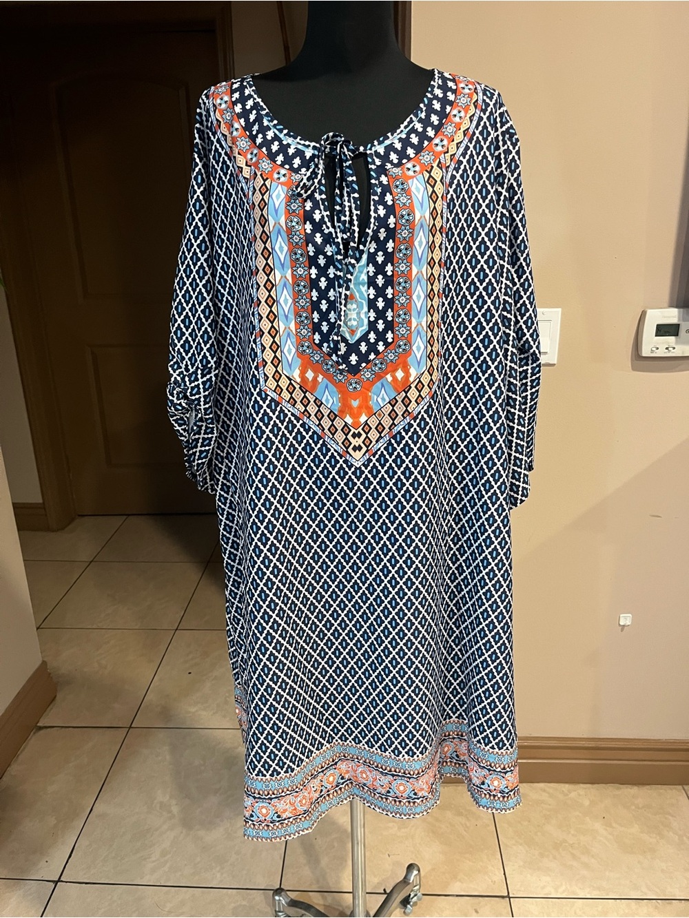 SHEIN Navy Blue Orange Floral Patterned Dress